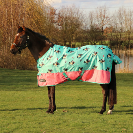 StormX Original 0g Thelwell Collection Trophy Turnout Rug #colour_mint-pink-teal