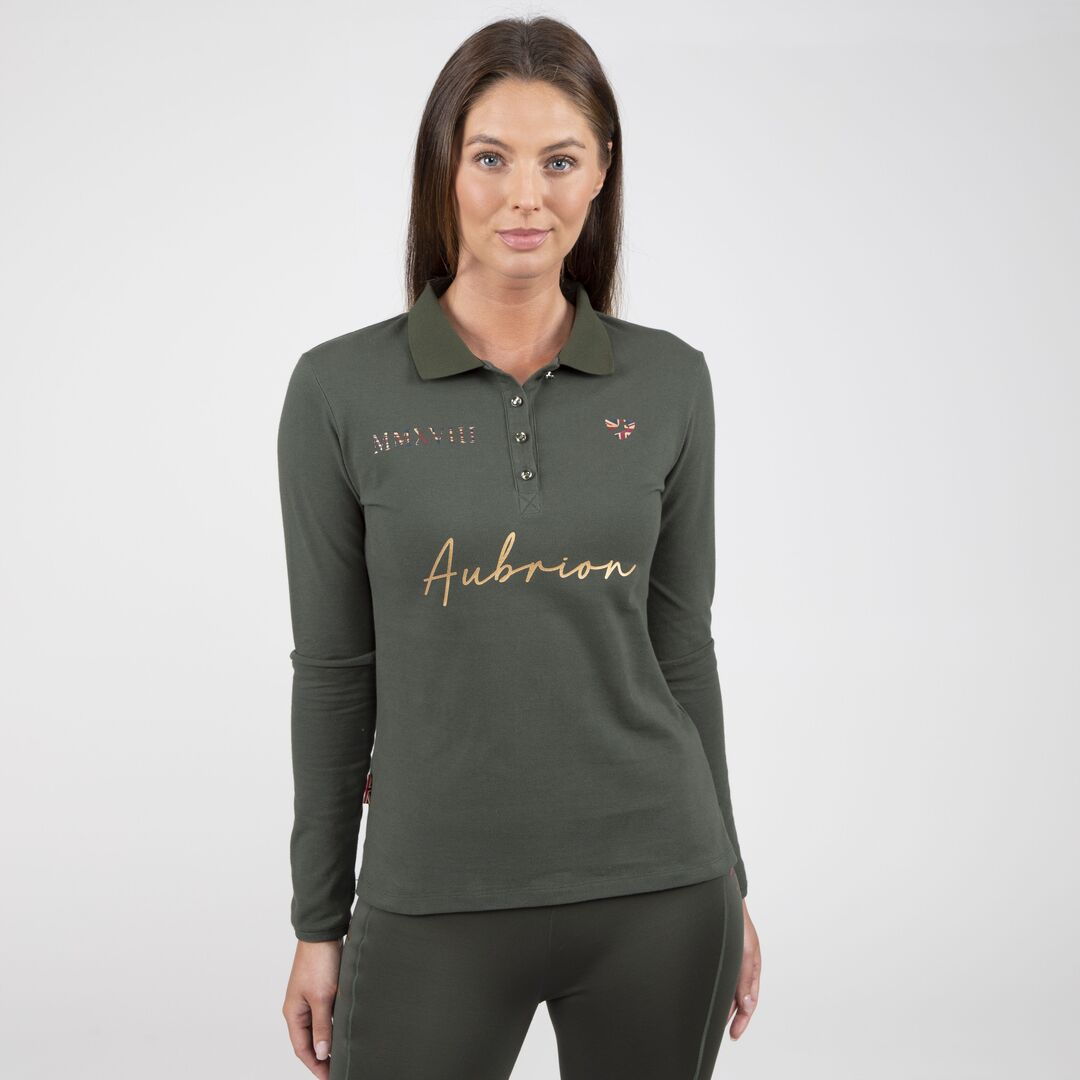 Shires Aubrion Ladies Team Long Sleeve Polo #colour_khaki