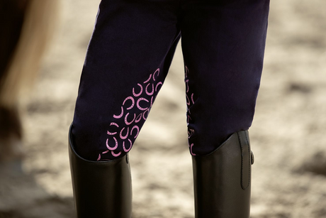 HKM Pink Pony Silicone Knee Patch Riding Breeches #colour_deep-blue